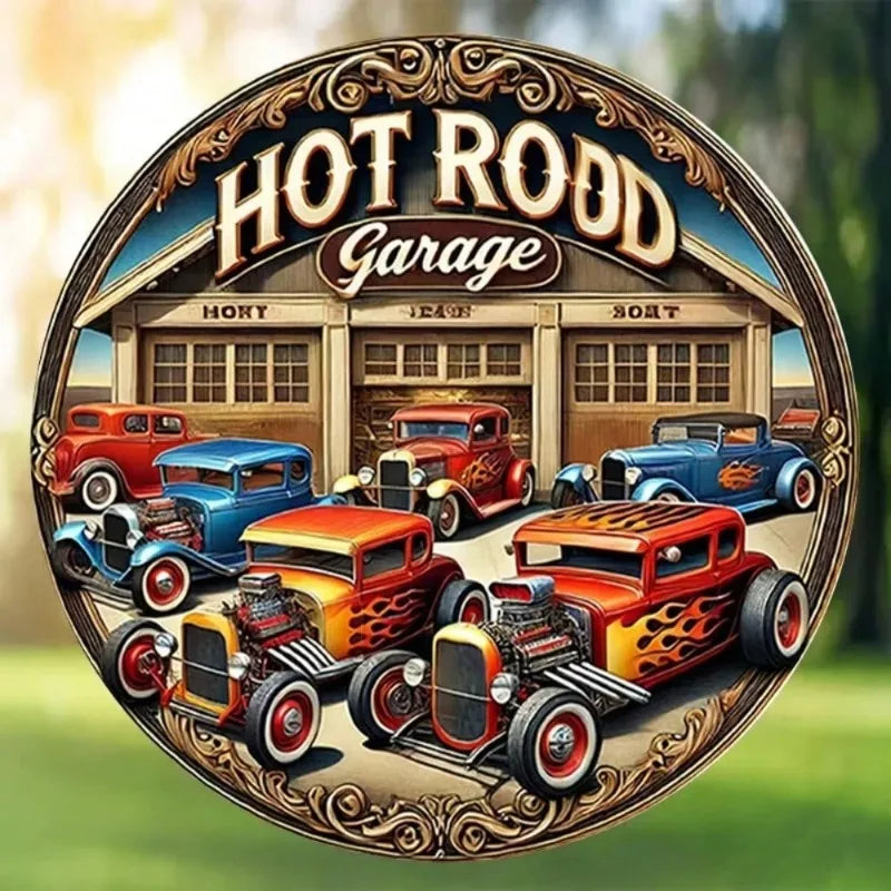 Vintage Hot Rod Garage Tin Sign – Classic Iron Wall Art