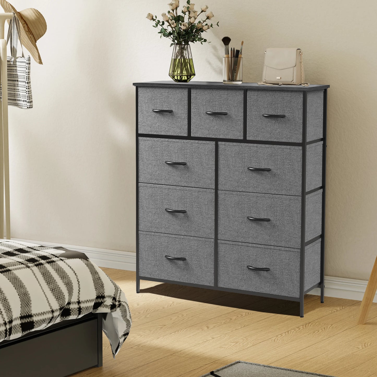 JHK 9-Drawer Fabric Dresser – Tall Bedroom Storage Cabinet