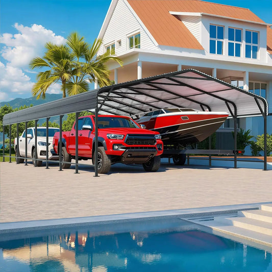 Heavy Duty Metal Carport – Multi-Size Outdoor Shelter for Vehicles and Garden Patio