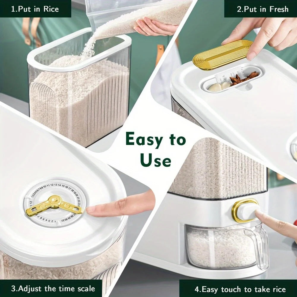 5kg/10kg Rice Dispenser with Measuring Cup & Time Markings