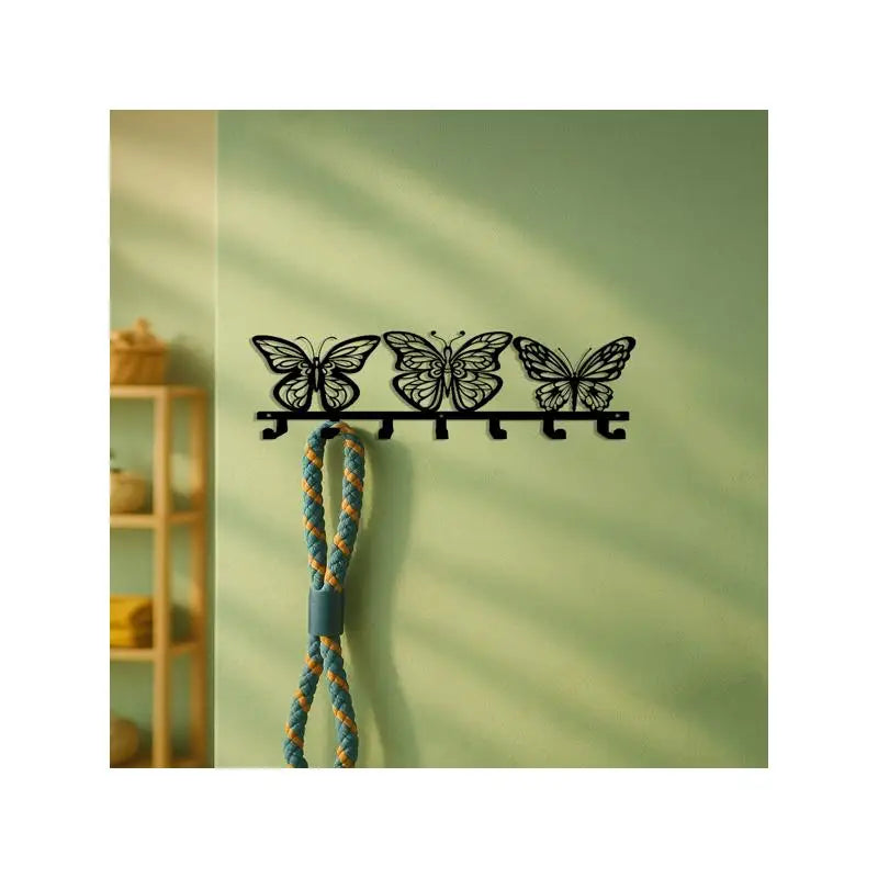 Modern Handcrafted Iron Wall Art Butterfly Key Holder, 7 Hooks