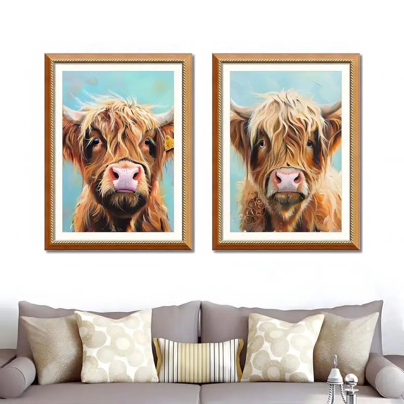 Highland Cow Replaceable Canvas Prints with Solid Wood Frames