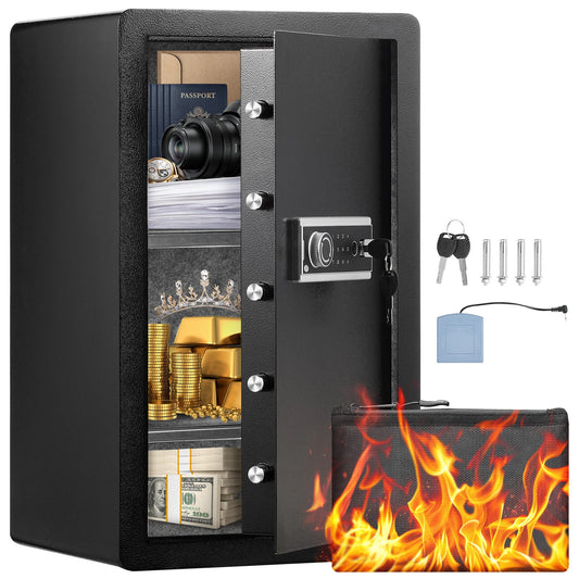 Fingerprint Safe Box – Digital Lock, Fireproof Bag, LED Interior, Dual Door Option