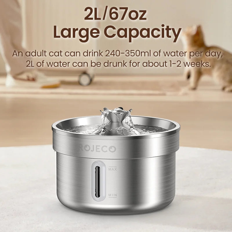 Stainless Steel Automatic Pet Water Fountain – Rechargeable Drinking Dispenser