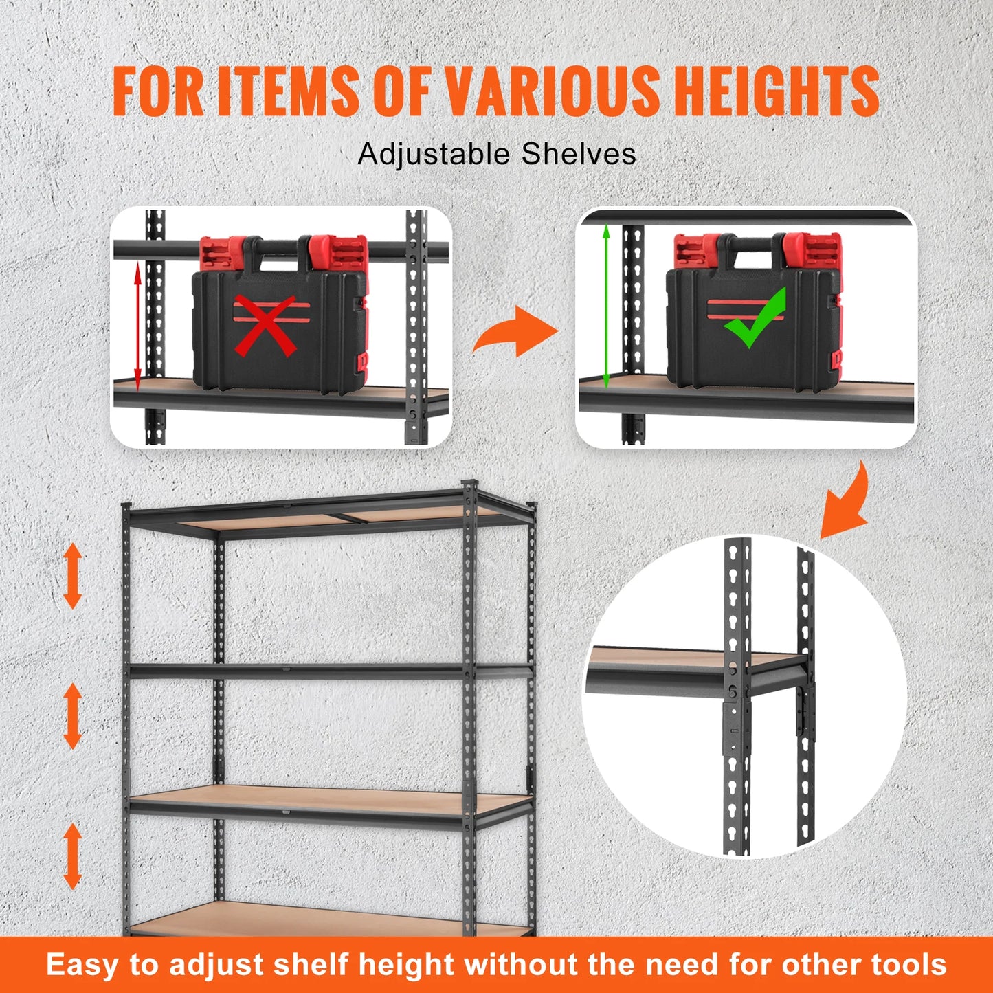 Heavy Duty Metal Standing 5 Shelf Rack for Warehouse, Garage