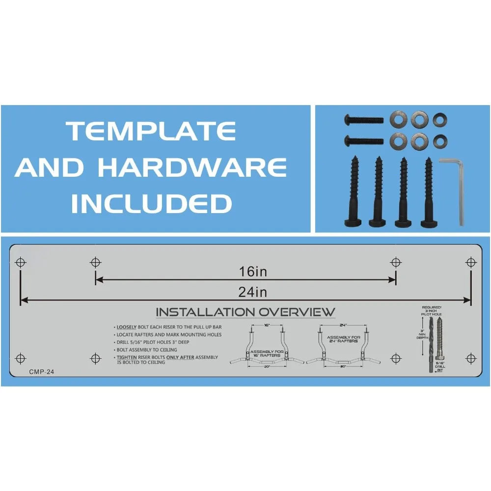 Ceiling-Mount Pull-Up Bar – Reversible Risers, 4-Grip Home Gym Bar