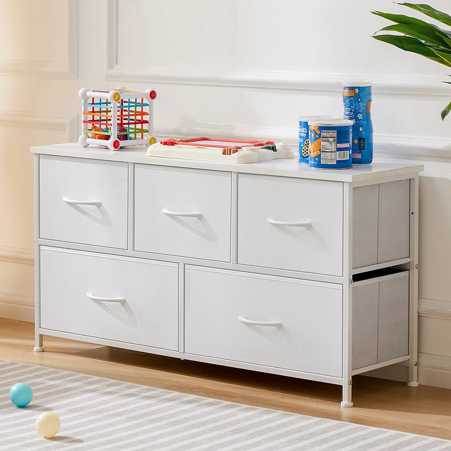 Living Room Display Cabinet – 5 Fabric Drawer Closet for Clothes & Storage Organization