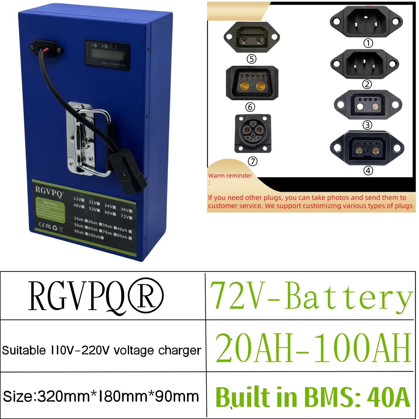 72V 100Ah Lithium Battery Pack – Full Capacity 18650 Cells for 250–3000W Motors