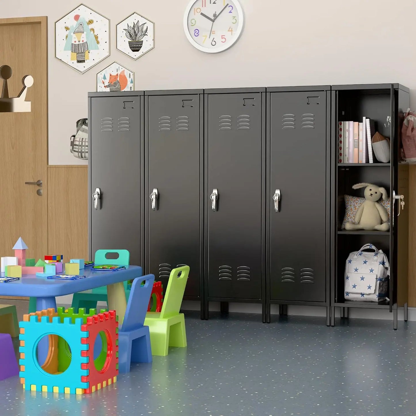 Metal Lockers, Handle, 2 Pegboard & 5 Hooks for Home, Garage