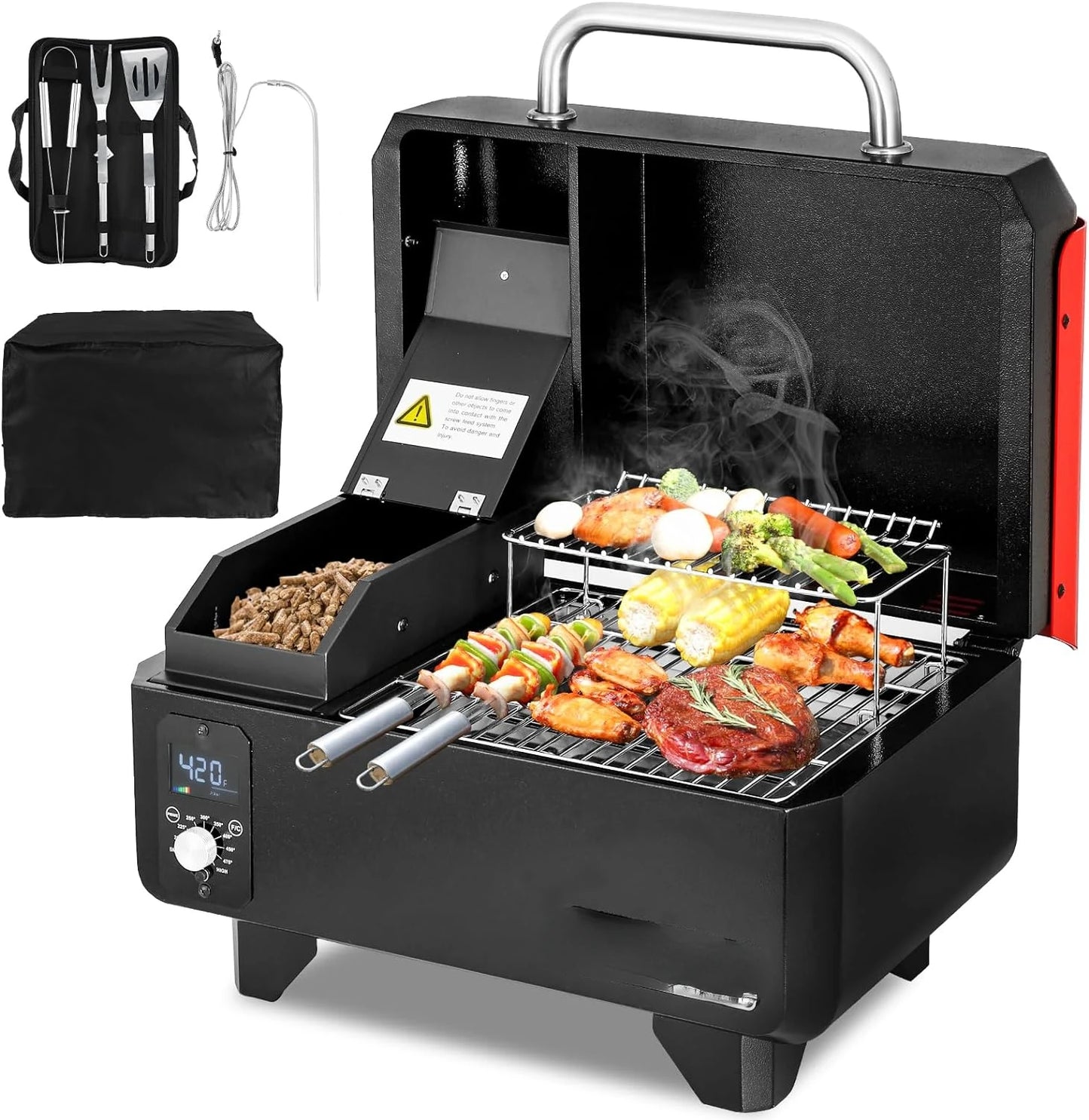 Portable Wood Pellet Grill & Smoker – 8-in-1 Electric Tabletop BBQ