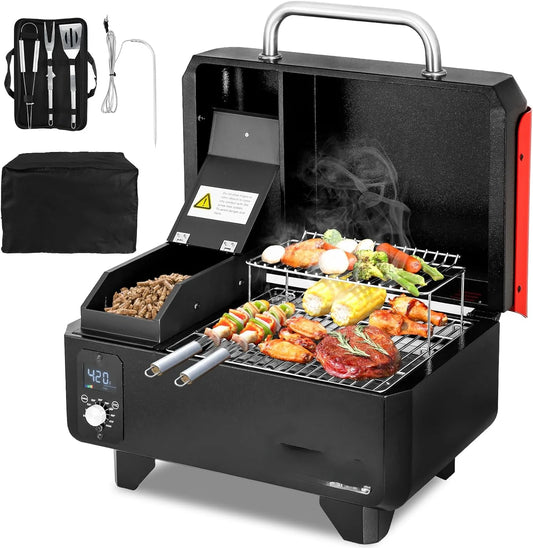 Portable Wood Pellet Grill & Smoker – 8-in-1 Electric Tabletop BBQ
