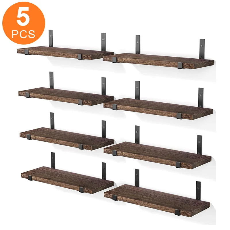 5-Layer Floating Wall Shelf with Iron Frame – Heavy-Duty Wall Organizer