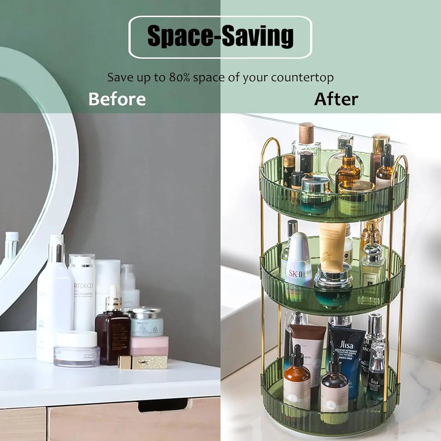 3-Tier Rotating Makeup Organizer for Vanity