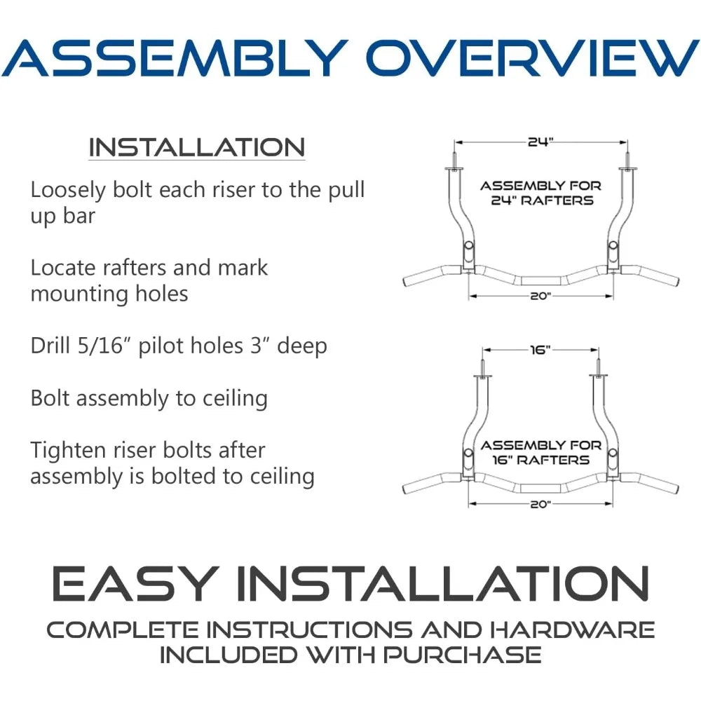 Ceiling-Mount Pull-Up Bar – Reversible Risers, 4-Grip Home Gym Bar