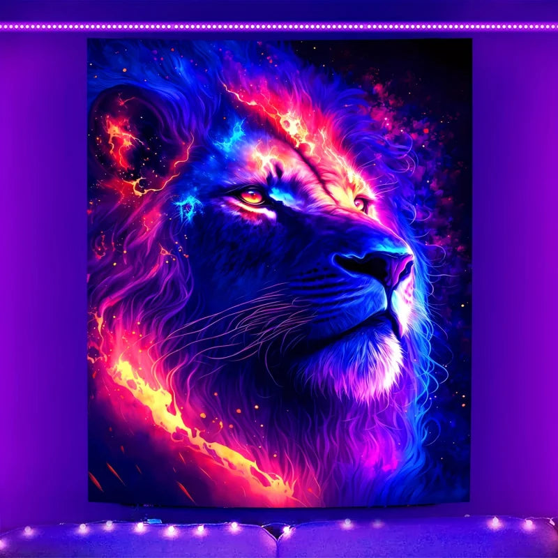 Lion Animal Fluorescent Tapestry UV Black Light Wall Hanging