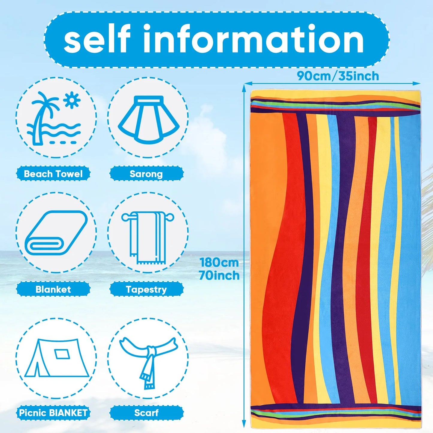 Large Beach Towel – Lightweight, Compact, Quick-Dry Travel Towel