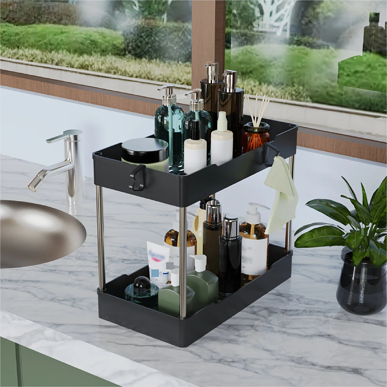 Under Sink Organizer Countertop Storage Racks for Bathroom, Kitchen