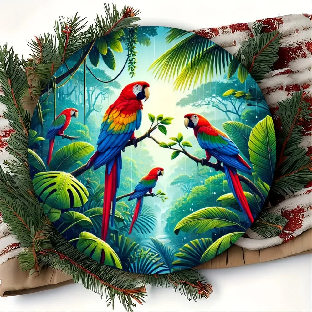 Round Metal Wall Art – Durable Aluminum Jungle Scene, Windproof & Waterproof