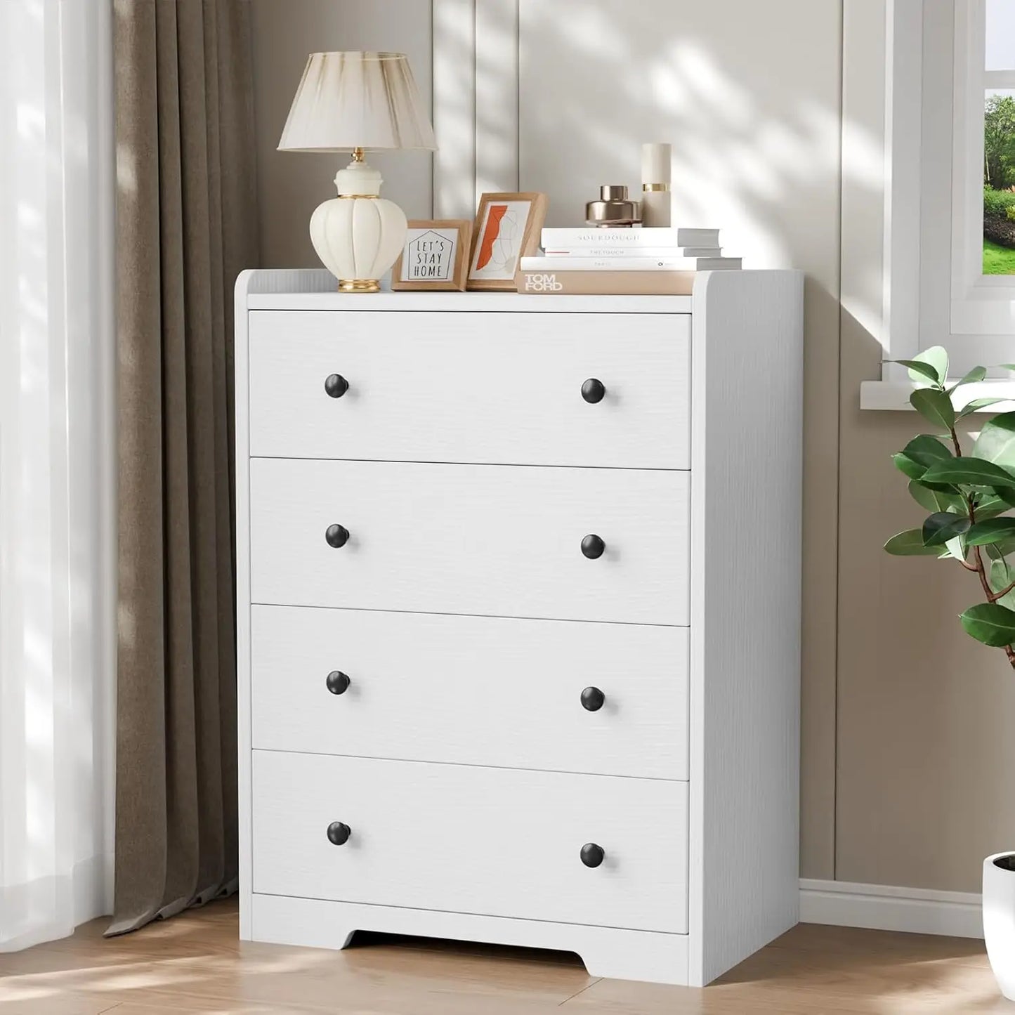 White 4-Drawer Bedroom Dresser Storage Cabinet