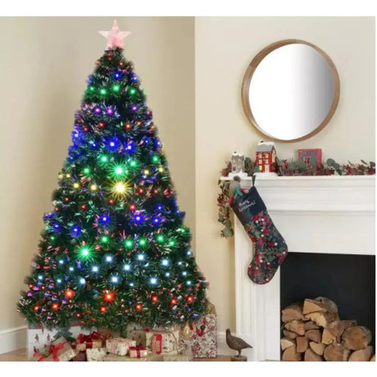 4/5/6/7FT Pre-Lit Fiber Optic Artificial Christmas Tree Multicolor Lights &Stand