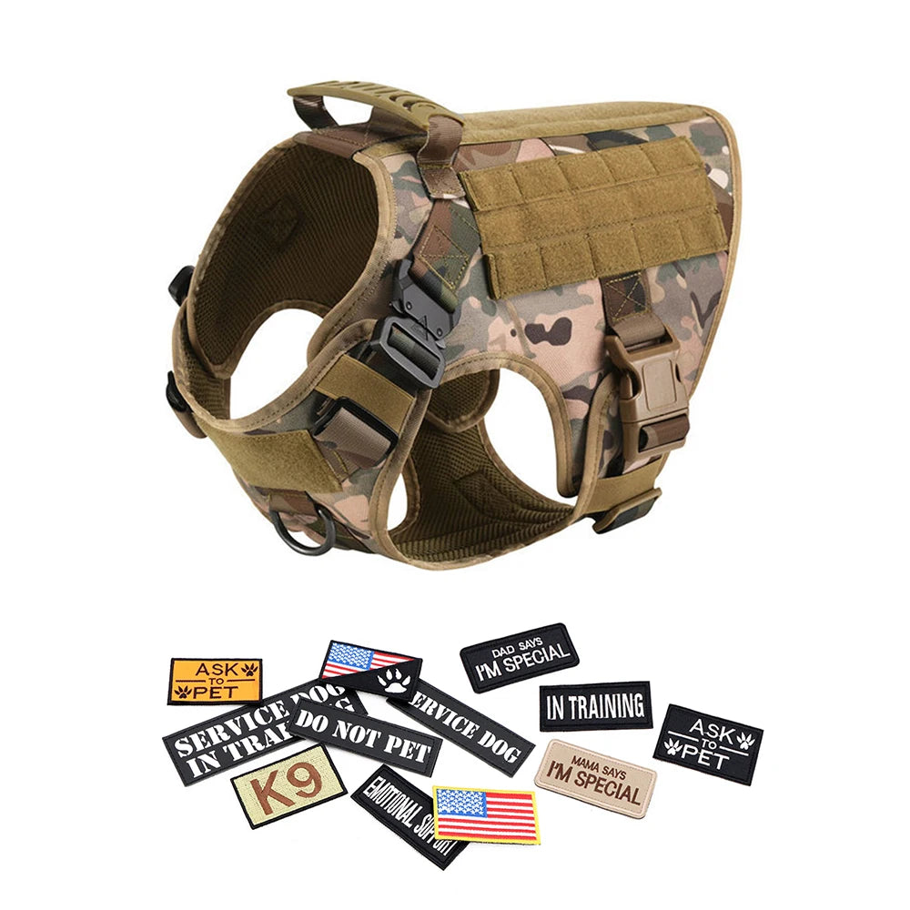 Tactical Dog Vest – Large Breed Harness with Bags, Patches, Collar & Leash