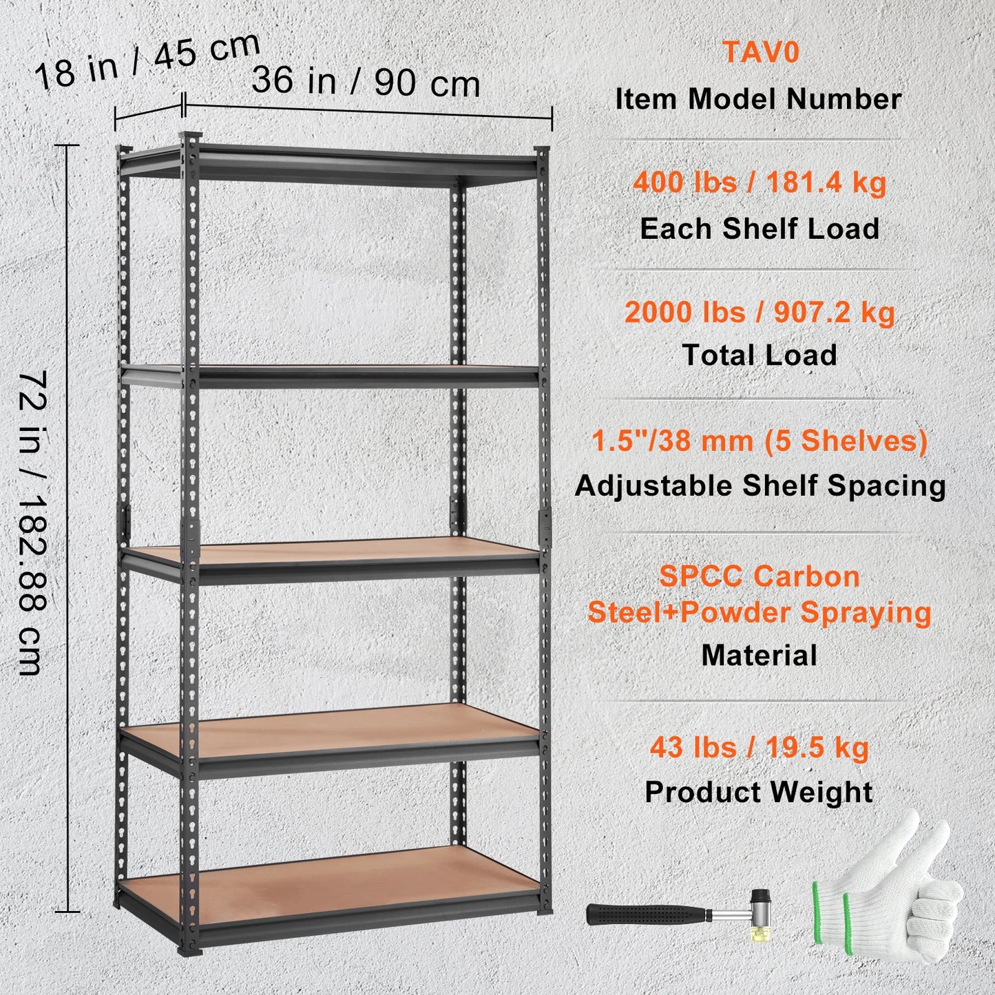 Heavy Duty Metal Standing 5 Shelf Rack for Warehouse, Garage