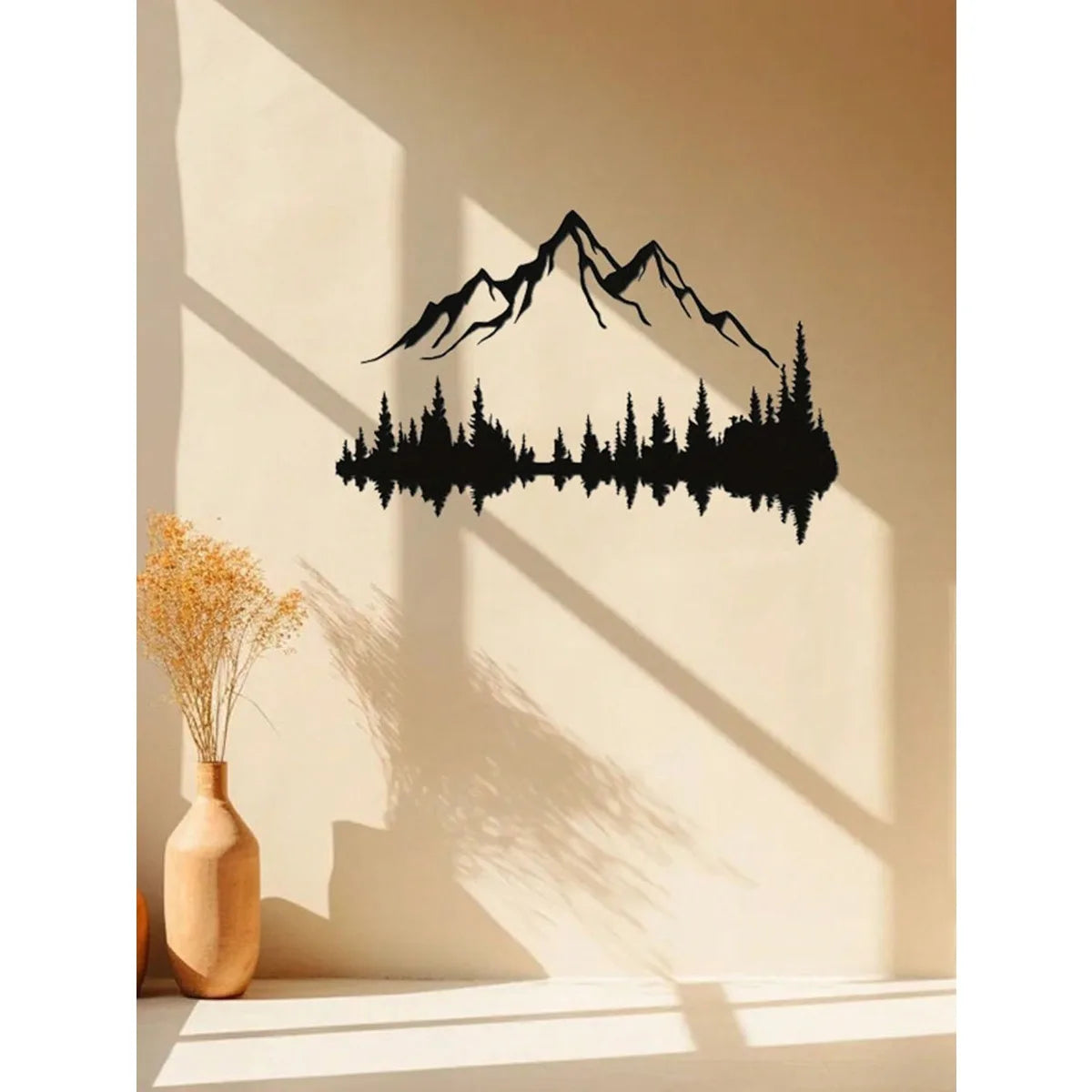 Mountain & Forest Metal Wall Sculpture – Nature-Inspired Rustic Decor