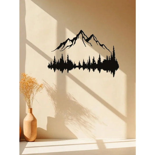 Mountain & Forest Metal Wall Sculpture – Nature-Inspired Rustic Decor