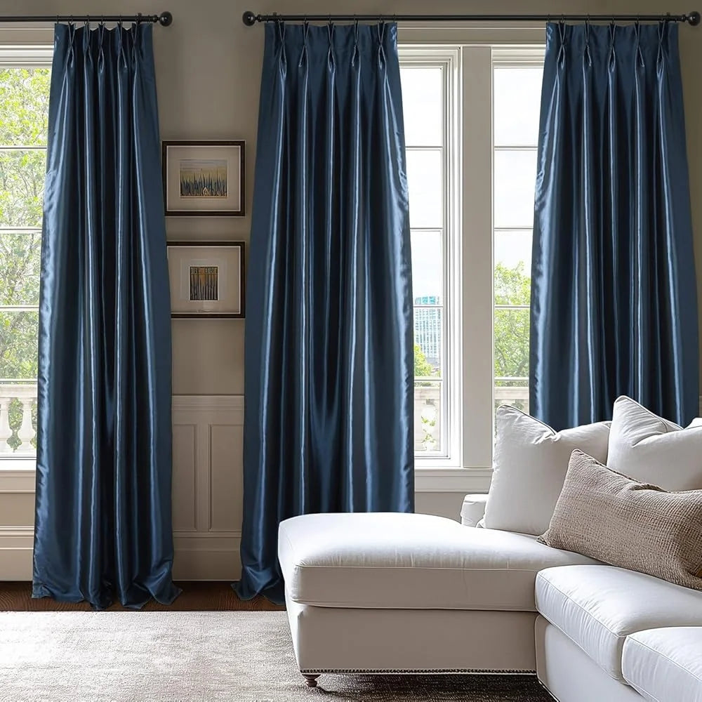 Faux Silk Taffeta French Pleated Window Drapes – Light Blocking Elegance