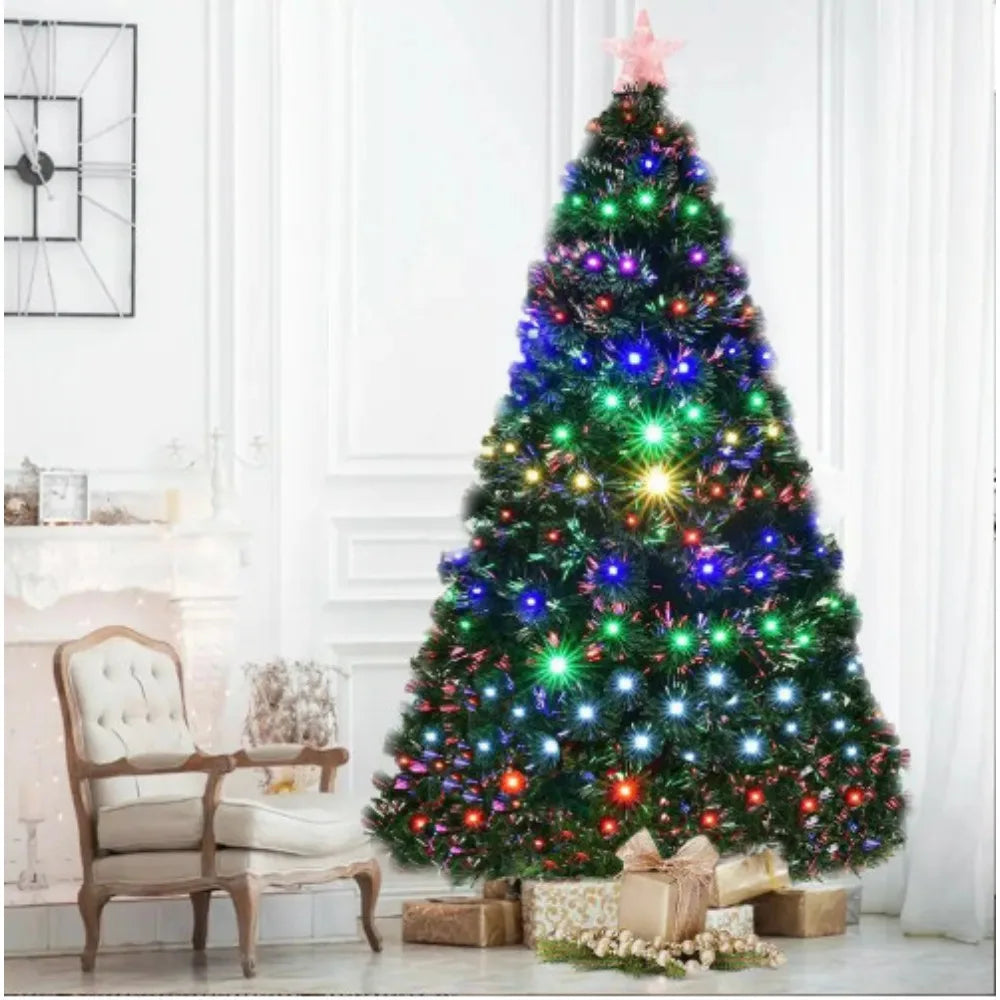 4/5/6/7FT Pre-Lit Fiber Optic Artificial Christmas Tree Multicolor Lights &Stand