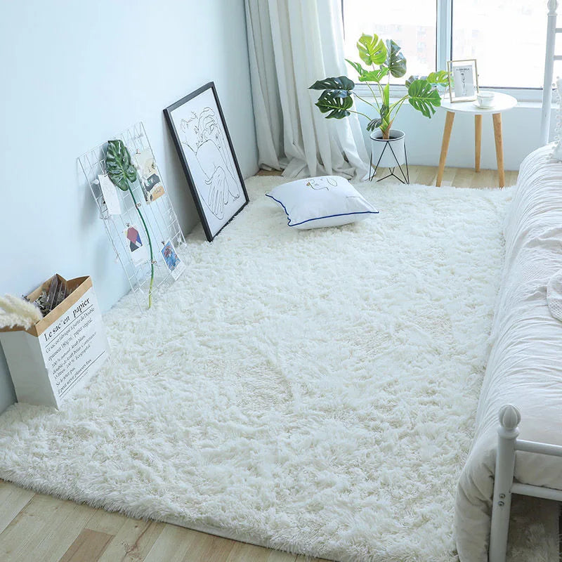 White Fluffy Furry Rug – Modern Soft Carpet for Living Room & Bedroom