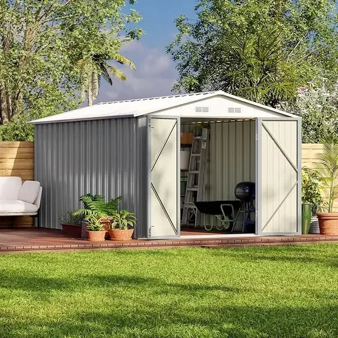 Outdoor Steel Utility and Tool Storage Shed, Lockable Doors