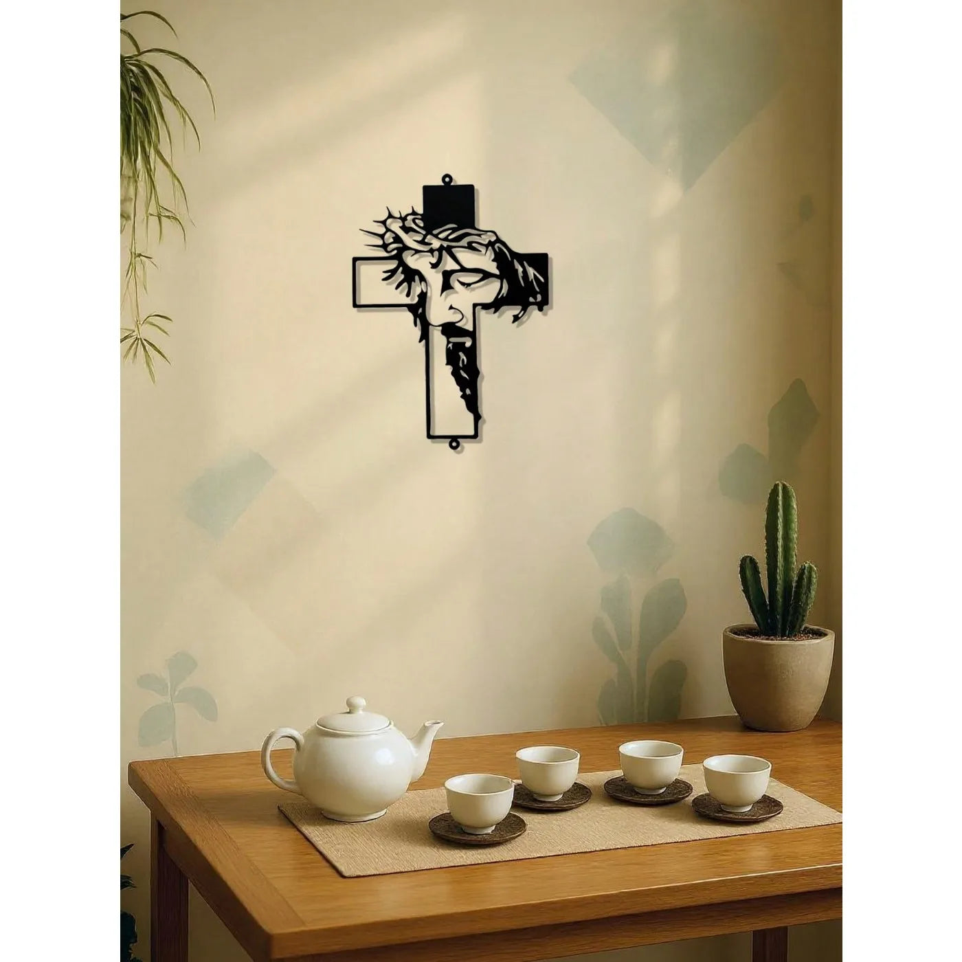 Handcrafted Jesus Metal Cross Sculpture – Rustic Faith Wall Art