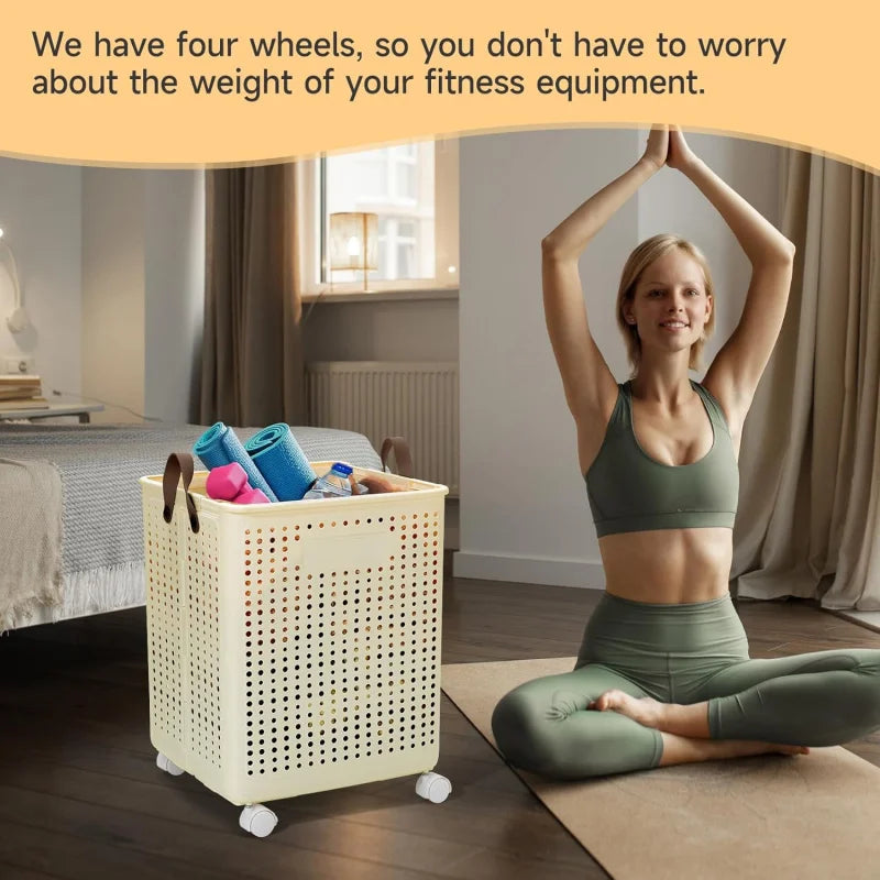Foldable Laundry Basket with Wheels - XL Collapsible Storage Bin for Clothes,