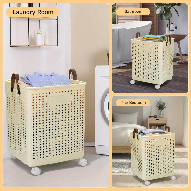 Foldable Laundry Basket with Wheels - XL Collapsible Storage Bin for Clothes,