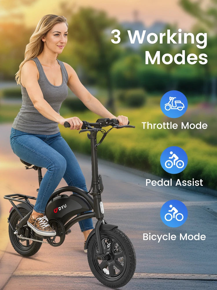 DYU D3F-MINI Electric Bike – 500W Peak Motor, 36V 7.8Ah Battery, 14" City E-Bike
