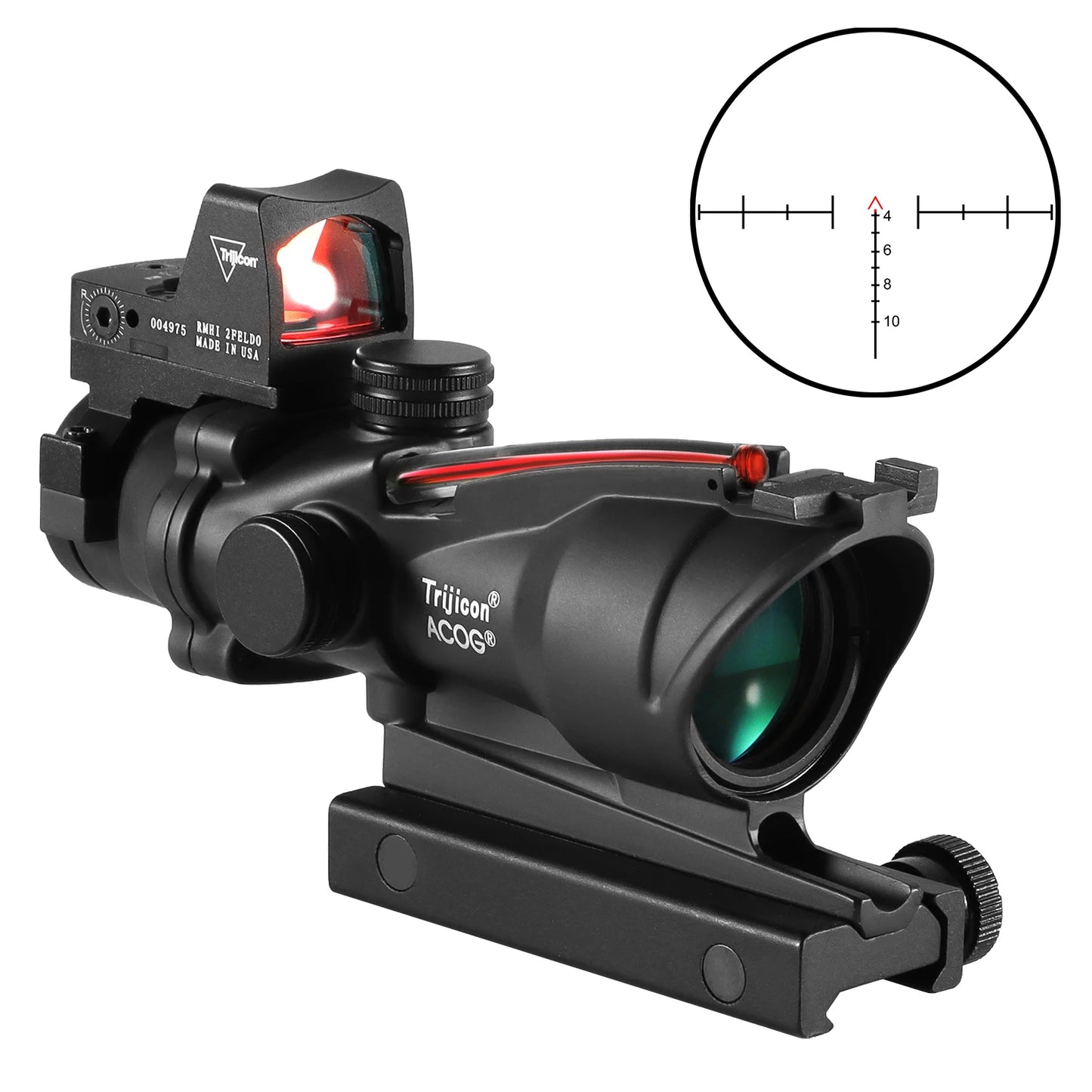 Adjustable 4x32 Tactical Scope with Red Dot – 1x–4x Optic for 20mm Rails