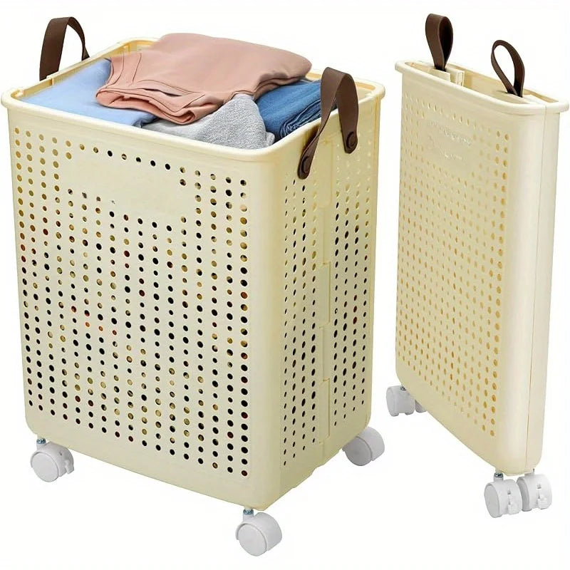 Foldable Laundry Basket with Wheels - XL Collapsible Storage Bin for Clothes,