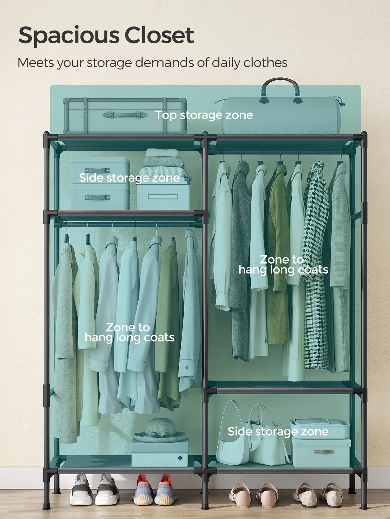 SONGMICS 74.8" Heavy-Duty Garment Rack with Shelves

Premium Description: