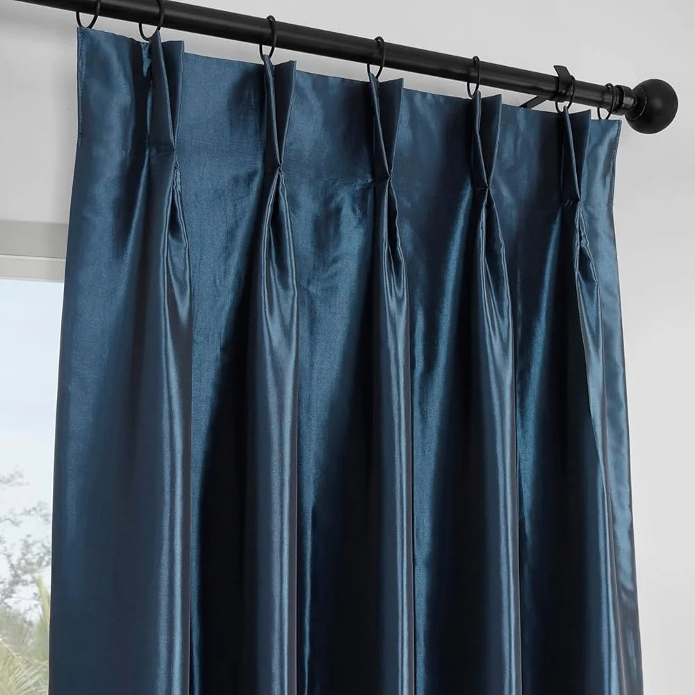 Faux Silk Taffeta French Pleated Window Drapes – Light Blocking Elegance
