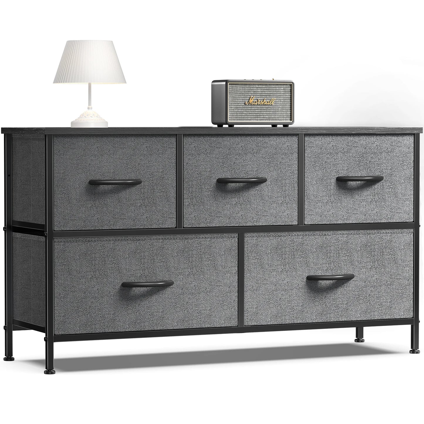 Living Room Display Cabinet – 5 Fabric Drawer Closet for Clothes & Storage Organization