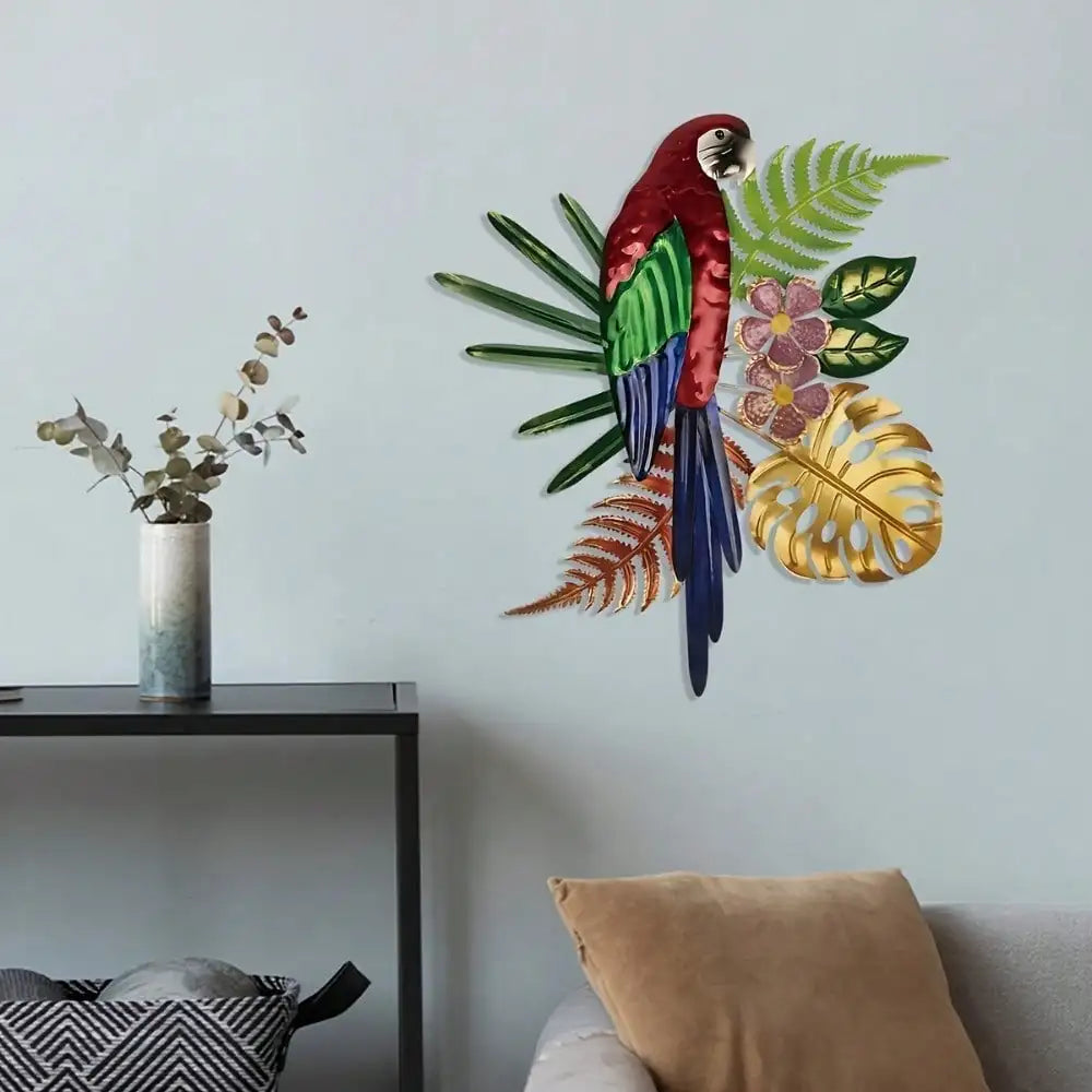 Rustic Parrot & Tropical Flowers Wall Art – Decorative Wall Sculpture