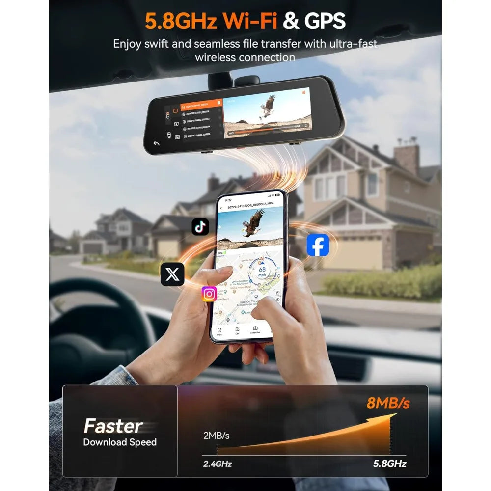 Best-Mirror 12" Dash Cam – STARVIS 2 IMX678, 4K Front & 2.5K Rear, Voice Control