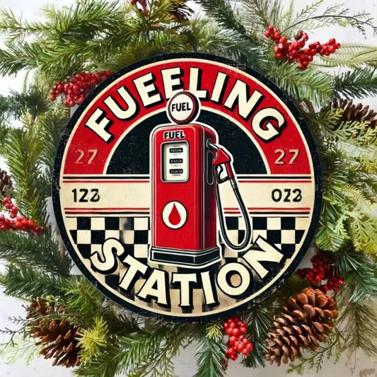 Fuel Station Metal Decor Round Iron Gas Pump Sign