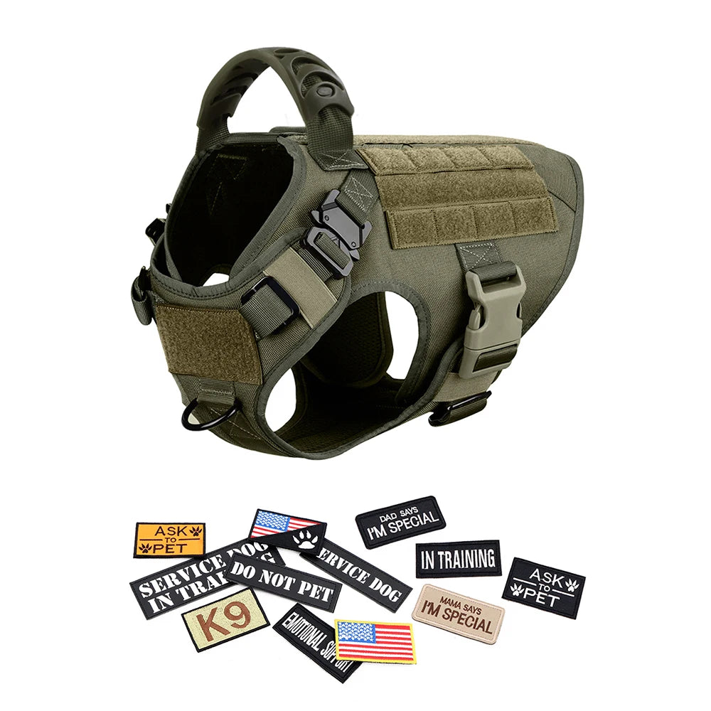 Tactical Dog Vest – Large Breed Harness with Bags, Patches, Collar & Leash