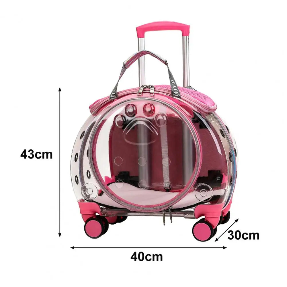 Clear Travel Backpack with Ventilation Holes and Silent Wheels for Pets