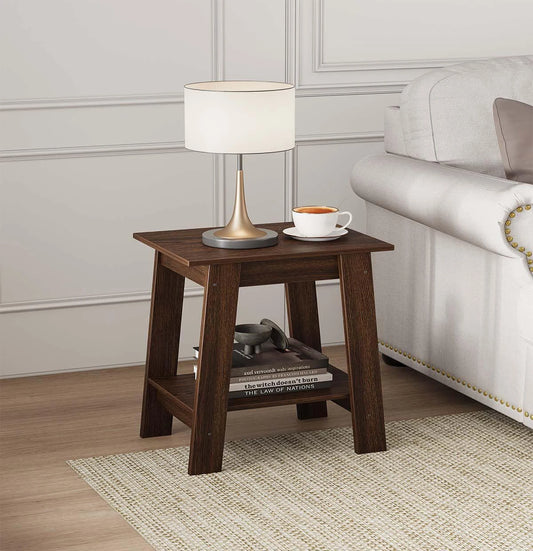 Minimalist Wooden End Table with 2-Tier Storage Shelf