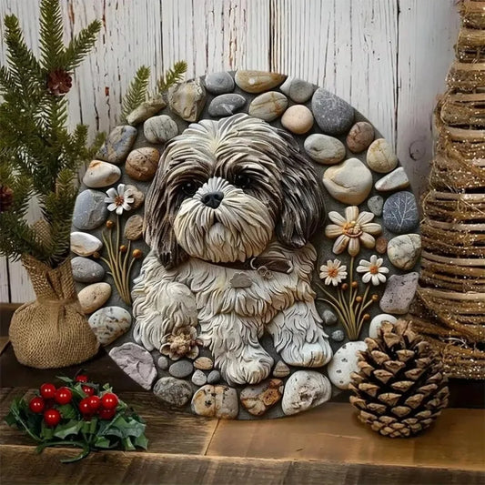 Shih Tzu Aluminum Wreath Cute Metal Ornament for Everyday Display