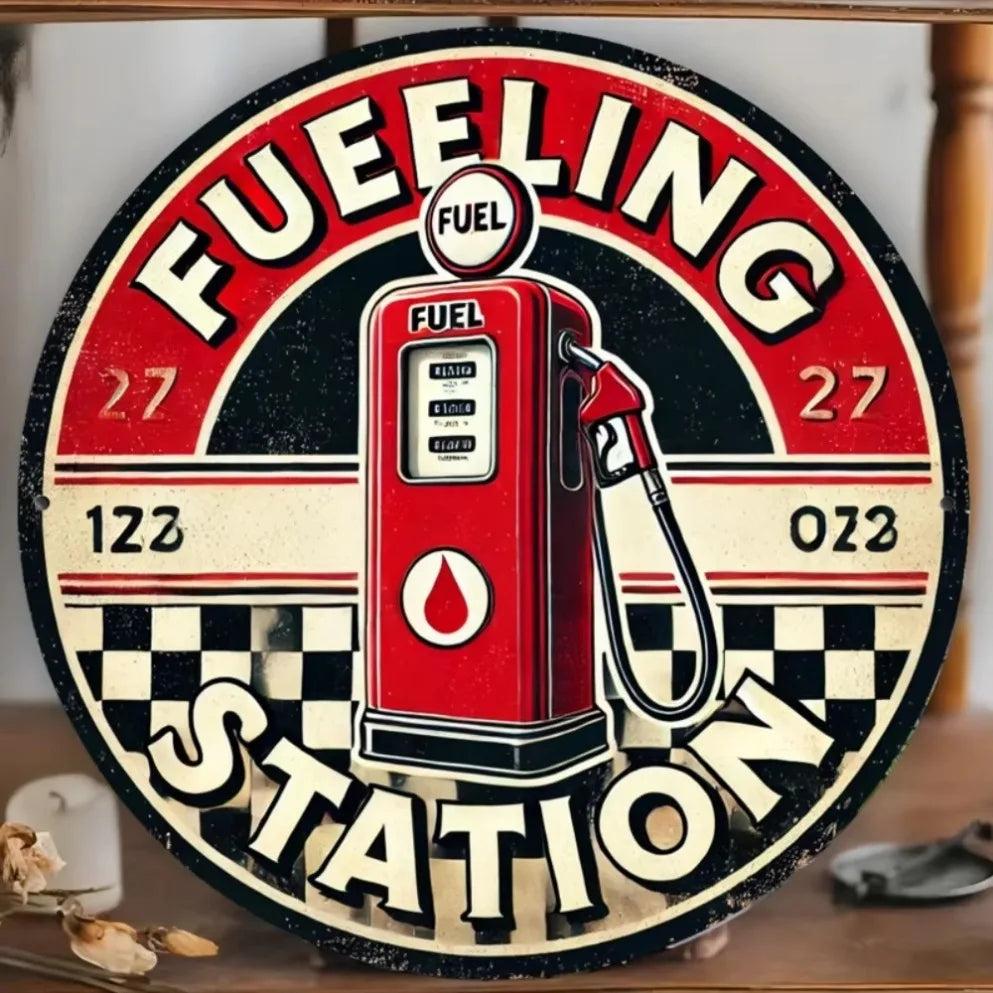 Fuel Station Metal Decor Round Iron Gas Pump Sign