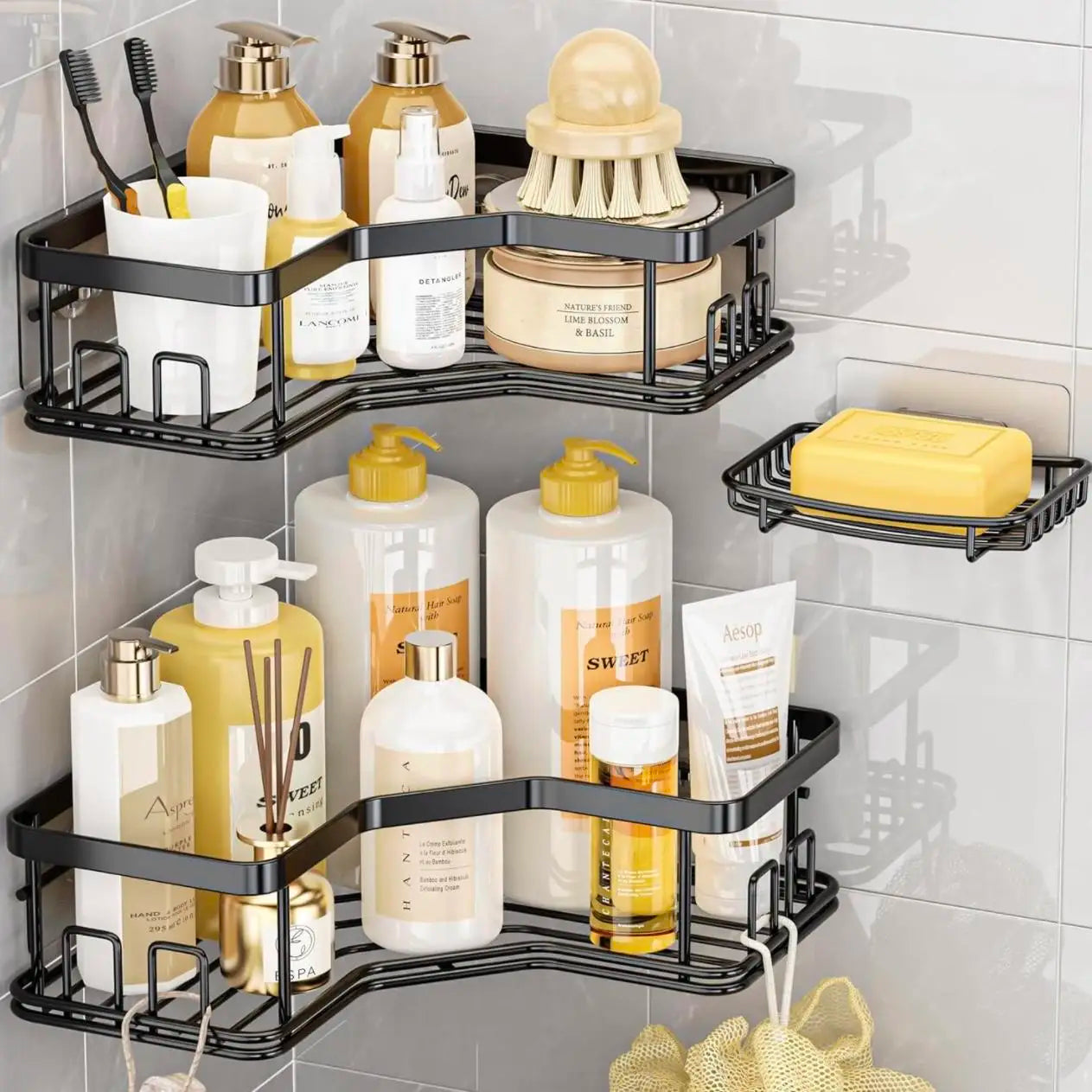 3/5 Pack Adhesive Shower Organizer – Rustproof Stainless Steel Caddy, No Drilling, Bathroom & Kitchen Storage